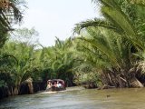 Gemtliches Rudern durch die ppigen Seitenarme des Mekong Flusses