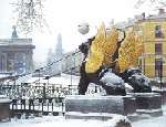 Snowy bridge on the Griboiedov canal